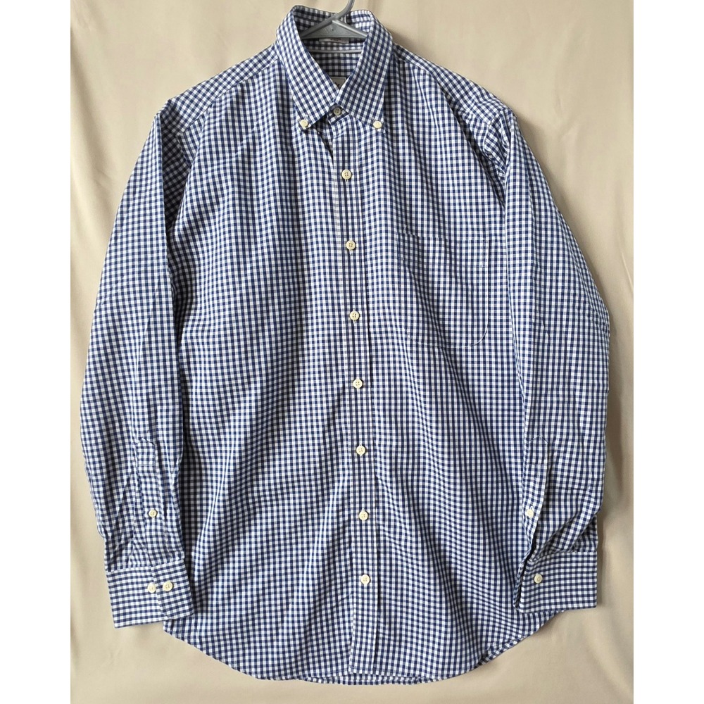 Peter Millar Nanoluxe Easy Care Gingham Button Down Shirt Mens Medium Blue White